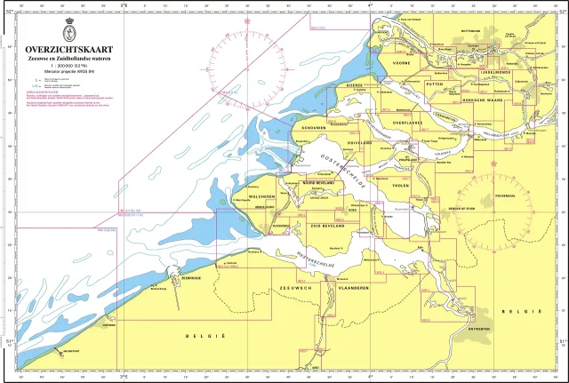 Overzichtskaart Zeeuwse en Zuidhollandse wateren